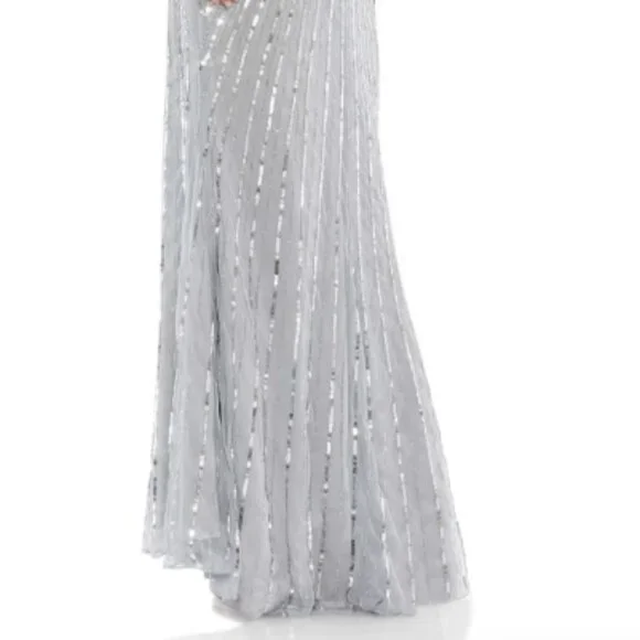 MAC DUGGAL 5501 SEQUINED WRAP OVER BISHOP SLEEVE SLIVER GOWN sz 14